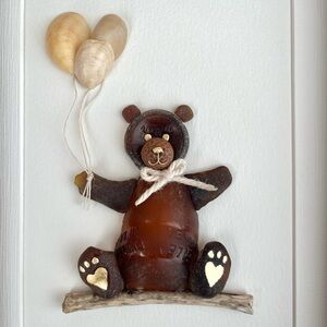 Tender Teddy Bear ~ Framed Sea Glass Art ~ Genuine Sea Glass, Seashells